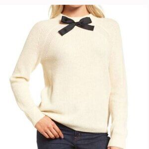 J. Crew Off-White Ribbed Gayle Bow Sweater Size Medium